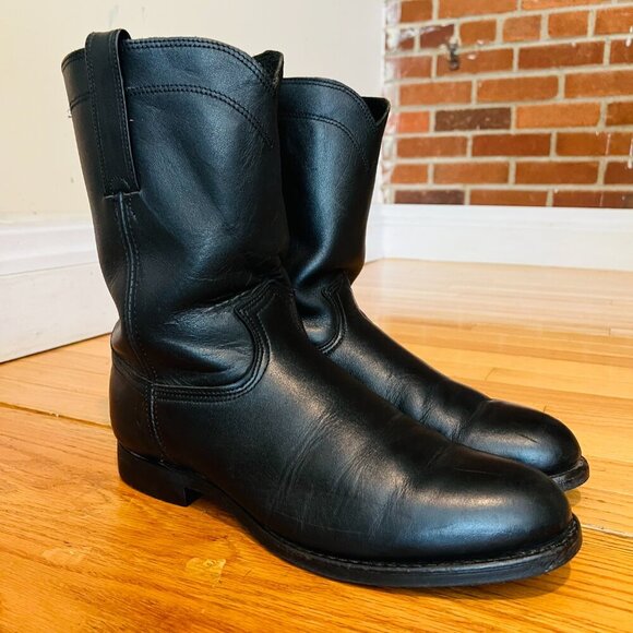 Vintage Frye Boots Western Cowboy Black Leather Roper Size 12 M US Mens - Picture 3 of 16